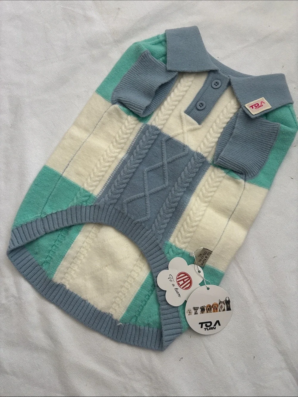 To A Turn Colorblock Cable Knit Dog Sweater (Large & XLarge)